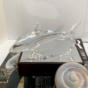 Clear glass shark made in France figurine